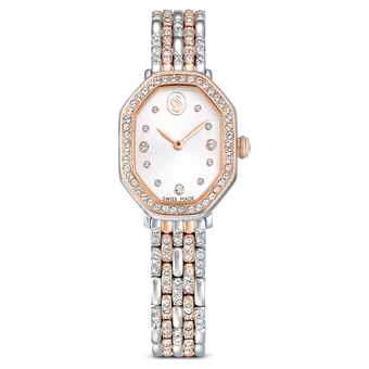 swarovski dextera octagon watch  swiss made  metal bracelet  silver tone  rose gold tone finish