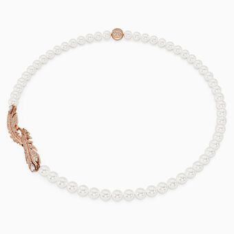 Nice necklace, Feather, White, Rose gold-tone plated