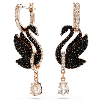 swarovski swan drop earrings swan black rose gold tone plated