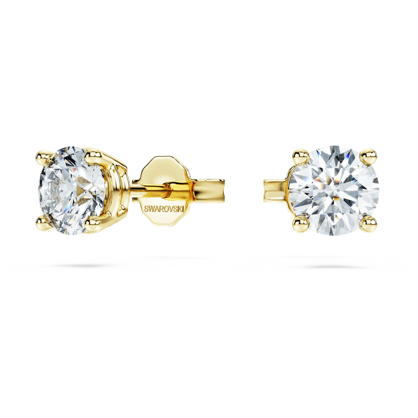 swarovski eternity solitaire stud earrings  lab grown diamonds 1 ct tw  round shape  18k yellow gold