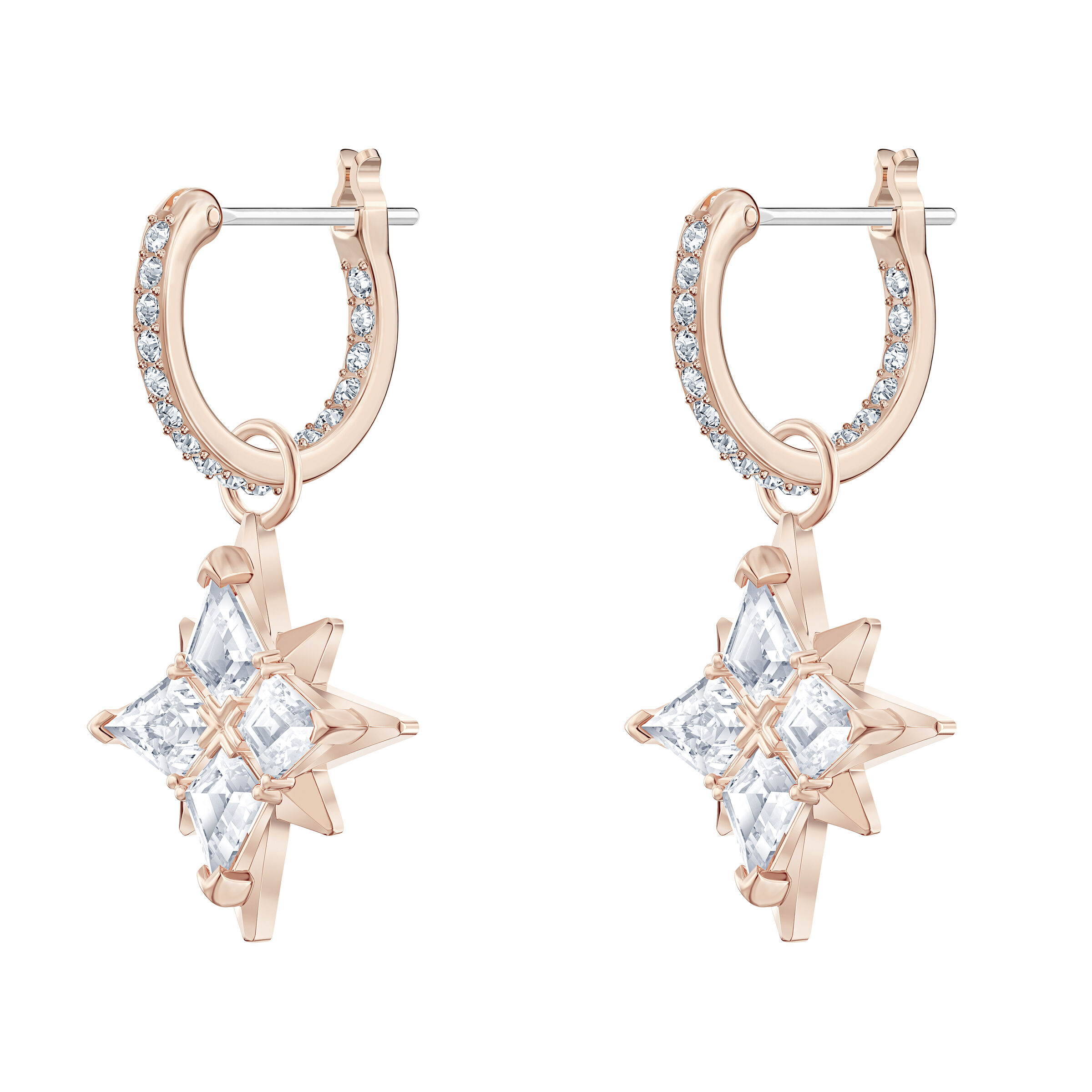 swarovski symbolic drop earrings  star  white  rose gold tone plated