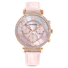 swarovski passage chrono watch leather strap pink rose gold tone pvd