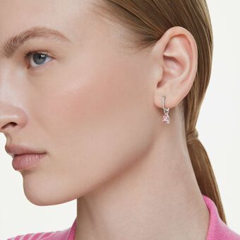 swarovski attract drop earrings  pear cut  pink  rhodium plated