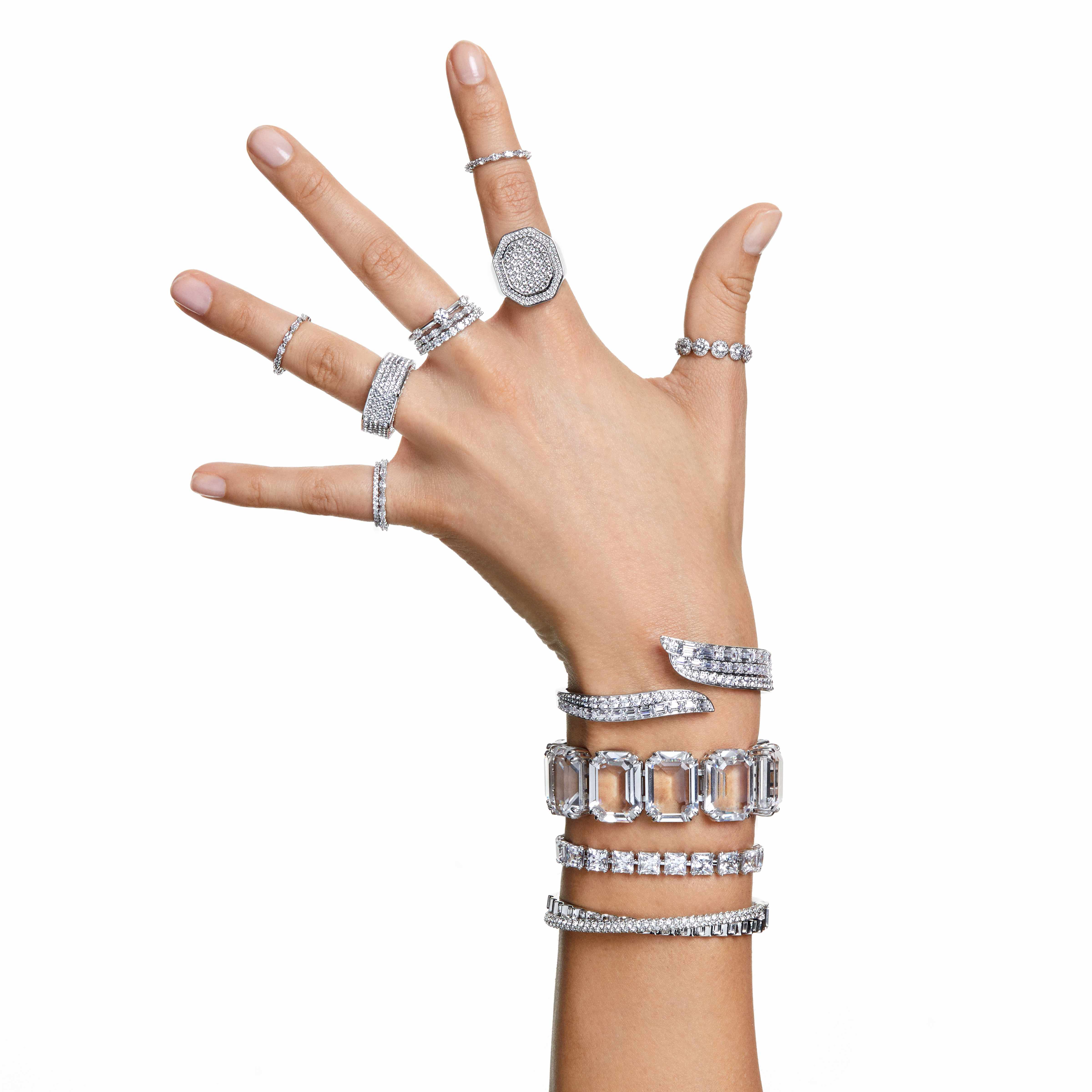 swarovski dextera cocktail ring  octagon shape  white  rhodium plated