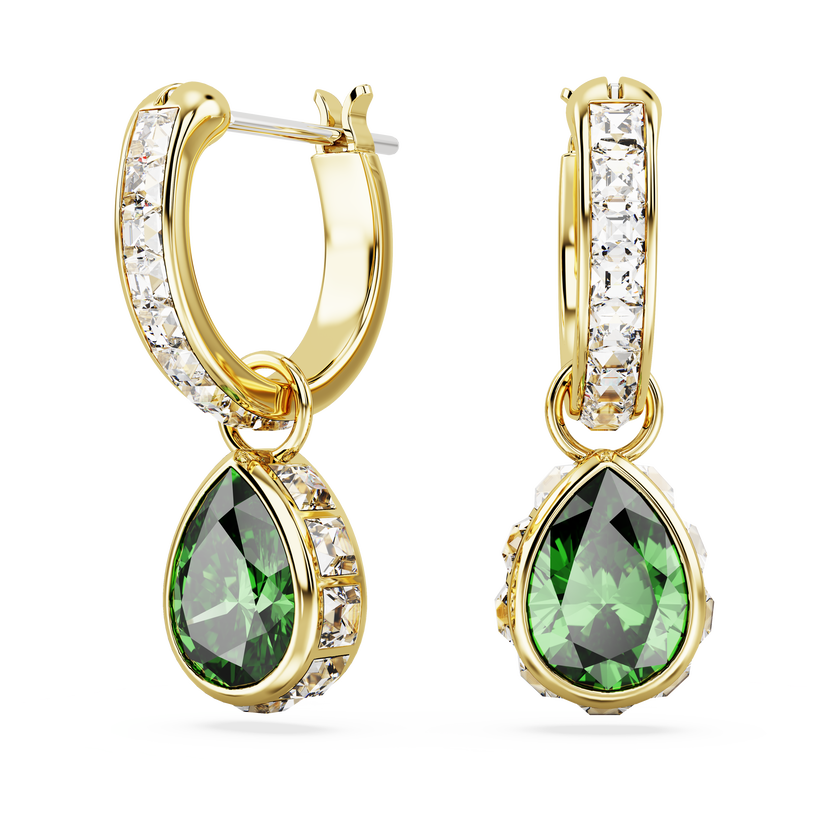 swarovski chroma drop earrings  pear cut  green  18k gold finish