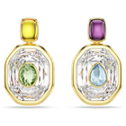 swarovski chroma drop earrings asymmetrical design octagon cut multicolored gold tone plated