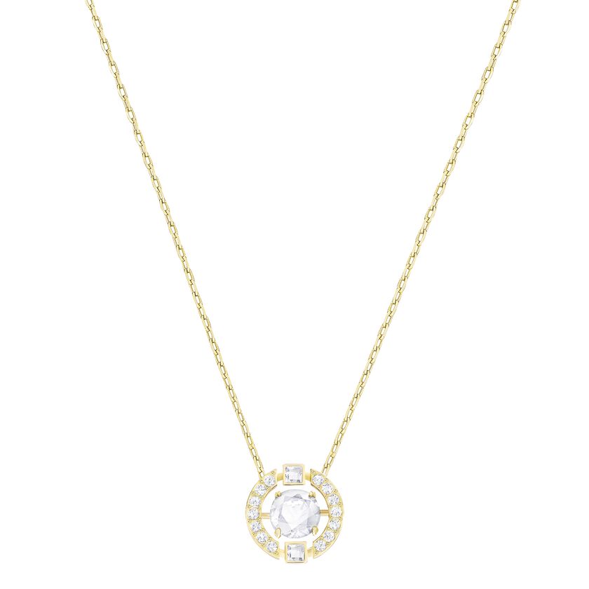 Sparkling Dance Round Necklace, White, Gold Plated