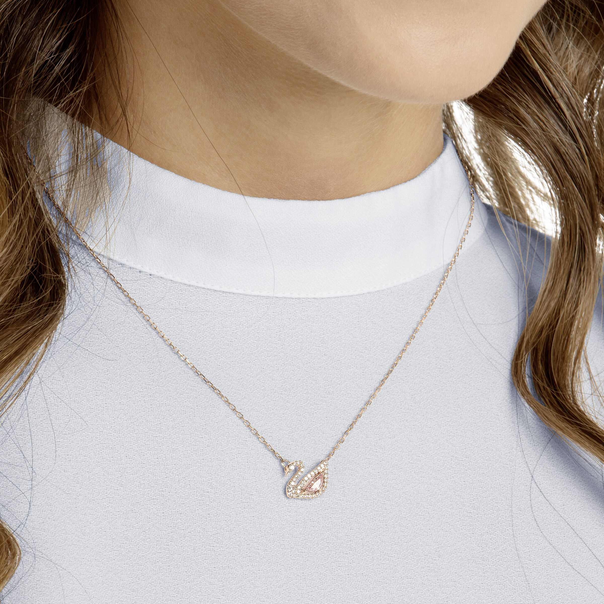 Buy Swarovski Dazzling Swan Necklace Multi colored Rose gold plating