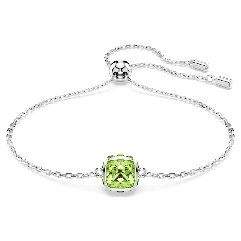 swarovski birthstone bracelet  square cut  august  green  rhodium plated