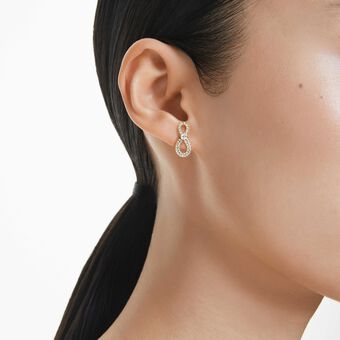 swarovski hyperbola stud earrings  round cut  pav   infinity  white  18k gold finish