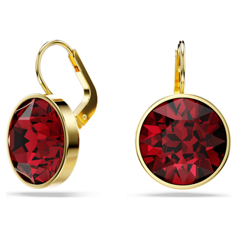 swarovski bella drop earrings  round cut  red  gold tone plated