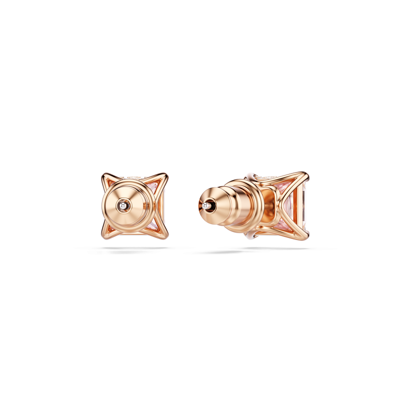 swarovski stilla stud earrings  square cut  pink  18k rose gold finish