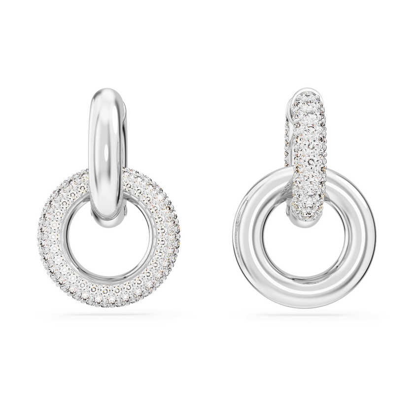 swarovski dextera hoop earrings  interlocking loop  white  rhodium plated
