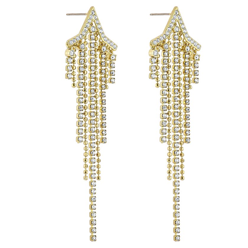 Fit Star Pierced Tassell Earrings, White, Gold-tone plated