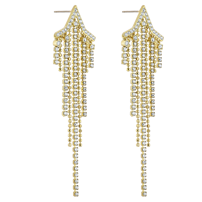 Fit Star Pierced Tassell Earrings, White, Gold-tone plated