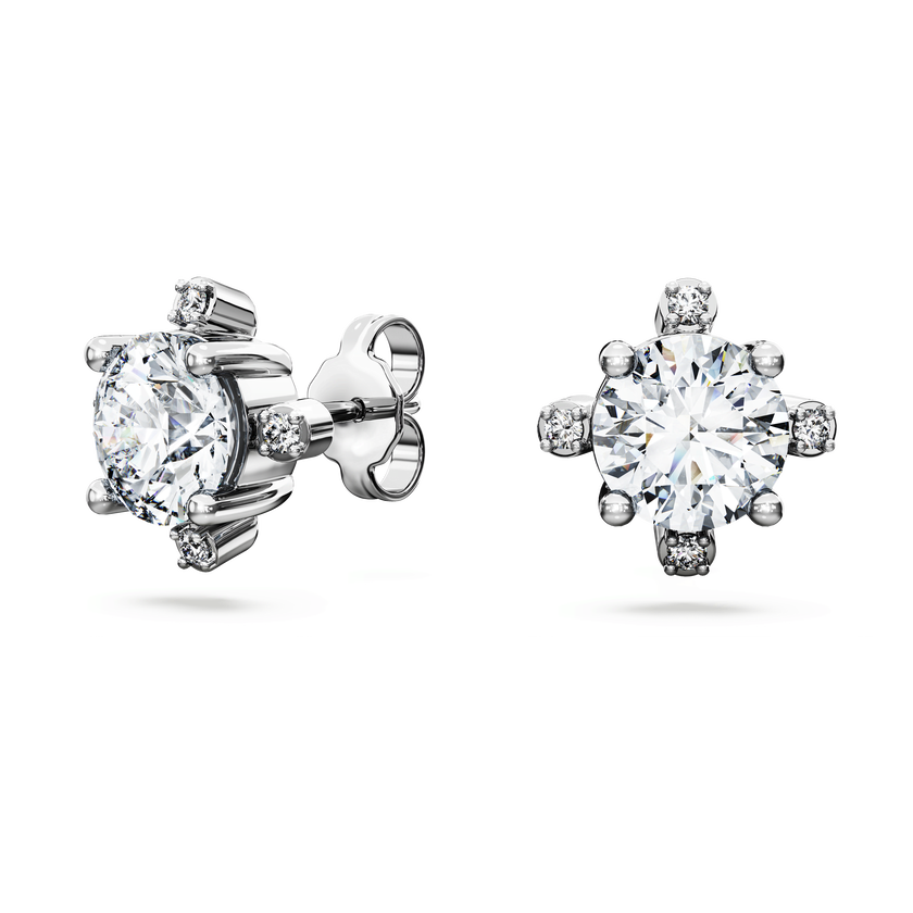 swarovski galaxy stud earrings  lab grown diamonds 2 1 ct tw  round shape  18k white gold