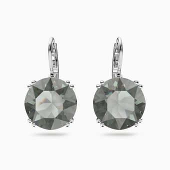 Millenia earrings, Round cut crystal, Black, Rhodium plated