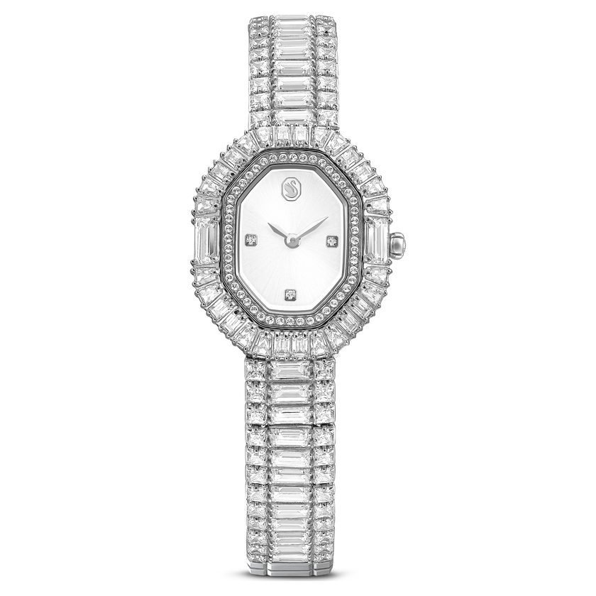 swarovski matrix octagon watch  baguette cut  metal bracelet  silver tone  stainless steel