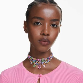 swarovski gema choker  mixed cuts  multicolored  rhodium plated