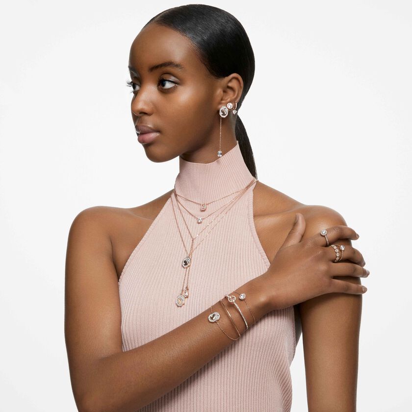 swarovski stilla cocktail ring  round cut  pav   white  rose gold tone plated