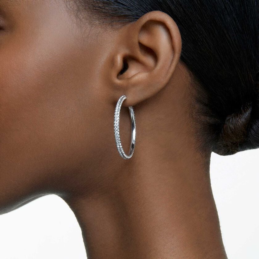 swarovski dextera hoop earrings  pav   large  white  rhodium plated