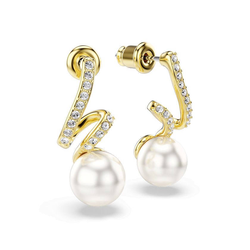 swarovski gabriella earrings  crystal pearl  round cut  white  18k gold finish