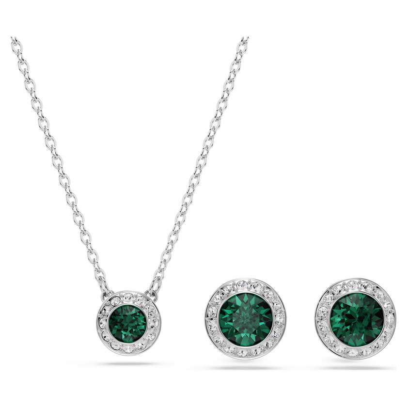 swarovski una angelic set  set  2   round cut  green  rhodium plated