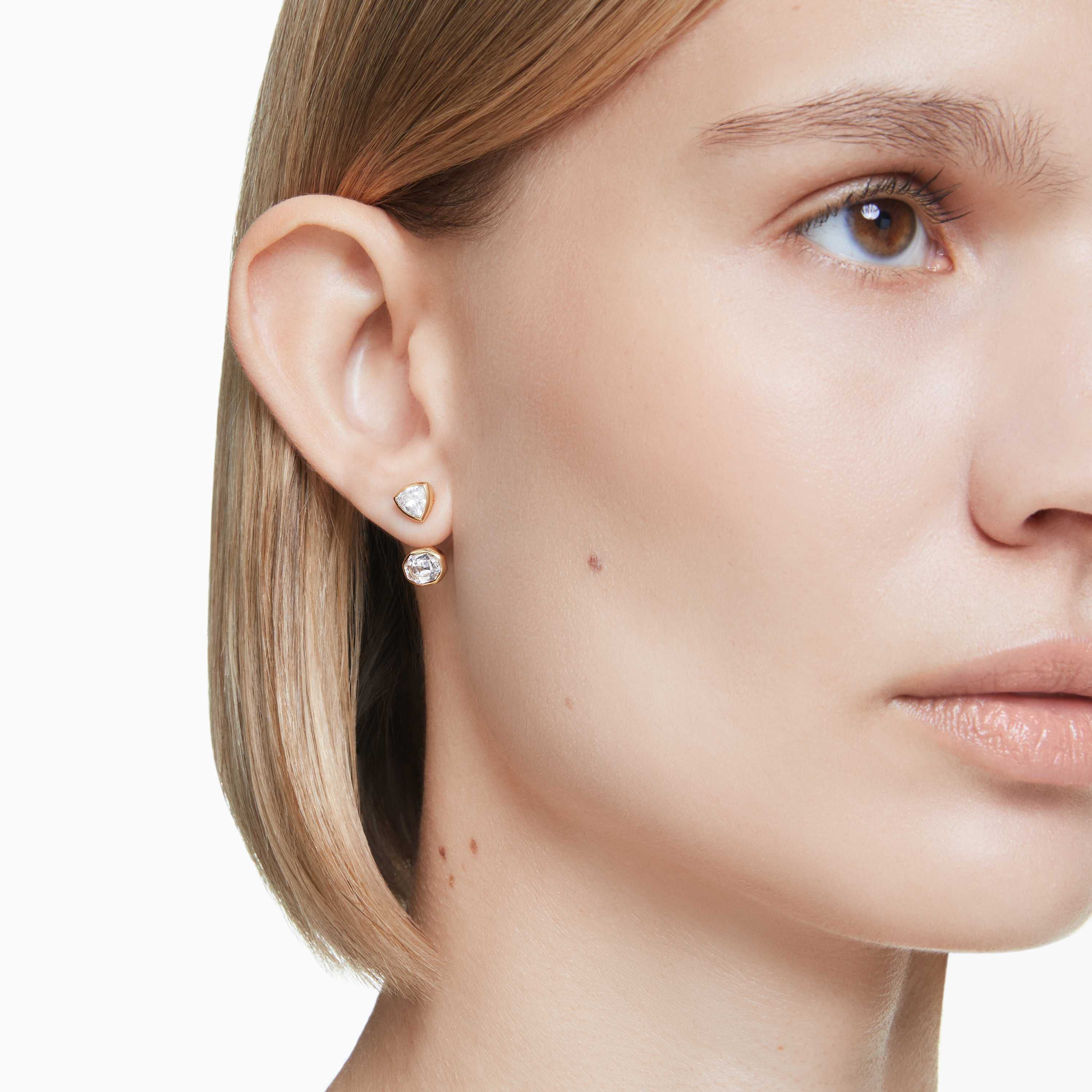 swarovski imber earring jackets  asymmetrical design  mixed cuts  white  gold tone plated