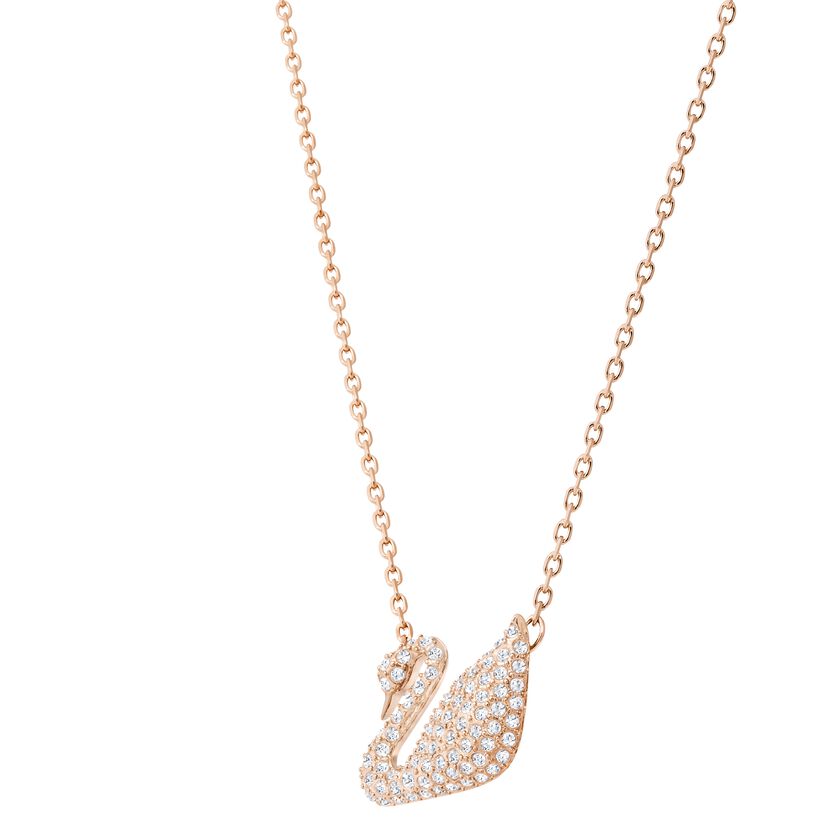 Swan Necklace, White, Rose Gold Plated