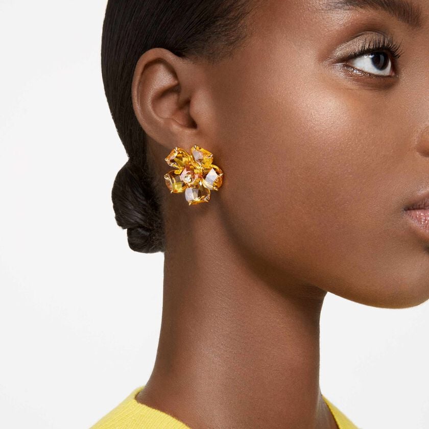Buy Swarovski Florere stud earrings, Flower, Yellow, Gold-tone plated