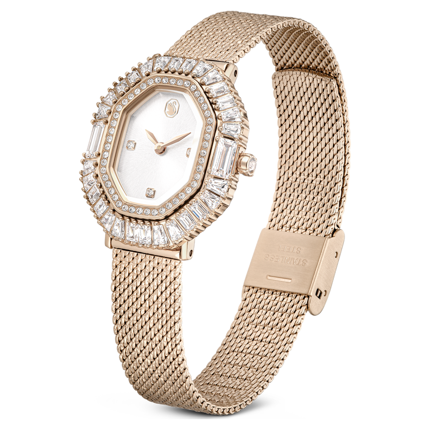 swarovski matrix octagon watch  metal bracelet  gold tone  champagne gold tone finish