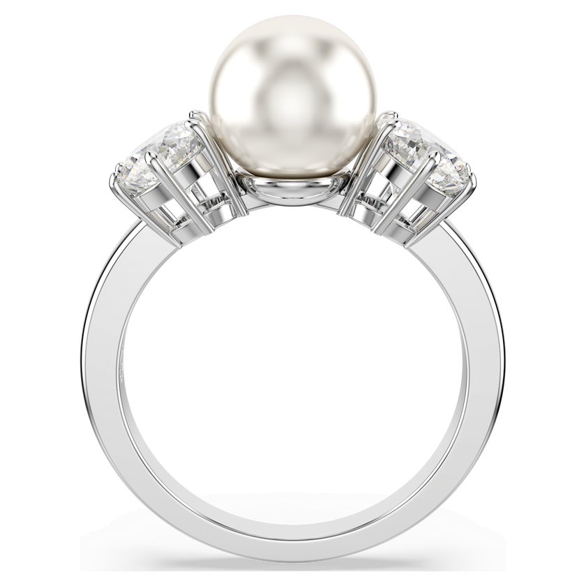 swarovski matrix ring  crystal pearl  round cut  white  rhodium plated