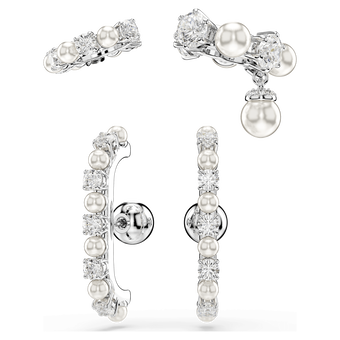 swarovski matrix ear cuff set 3 crystal pearl round cut white rhodium plated
