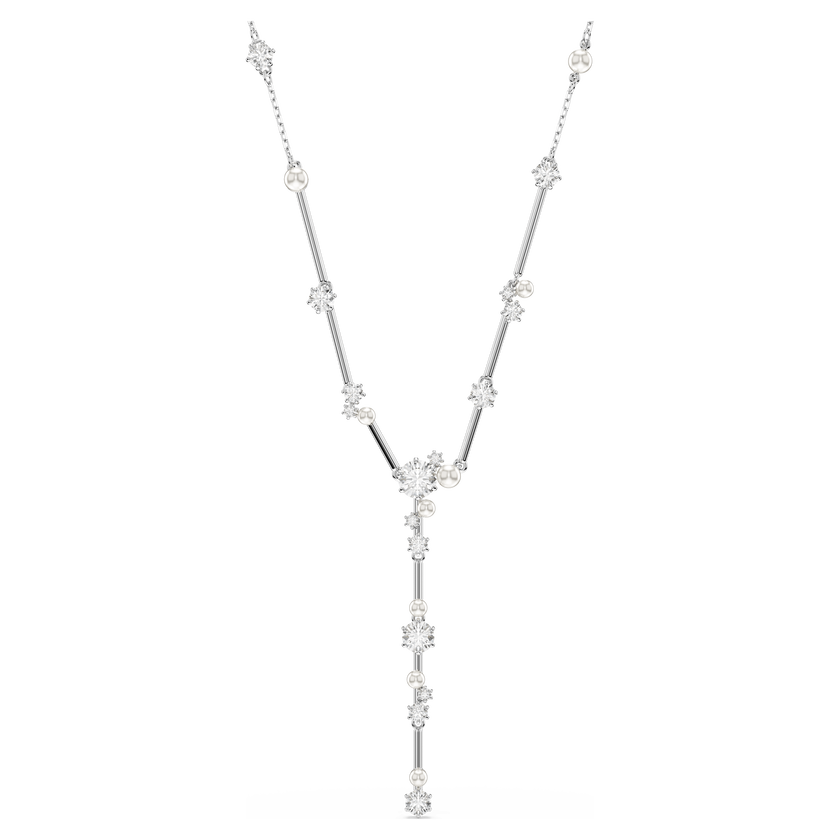 swarovski constella y necklace  crystal pearl  round cuts  white  rhodium plated