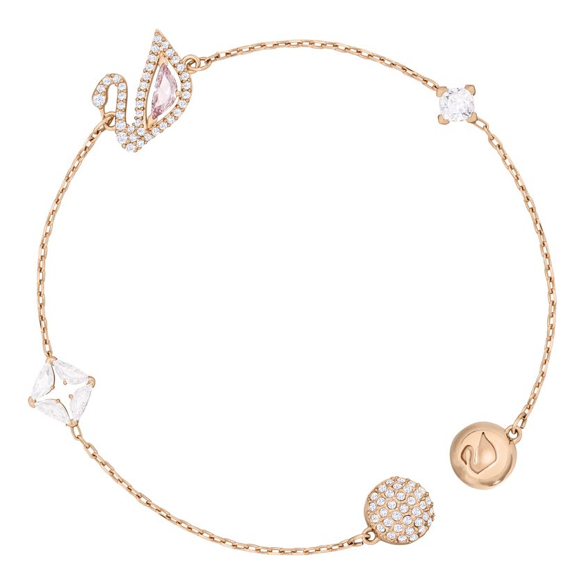 Dazzling Swan Bracelet, Multi-colored, Rose gold plating