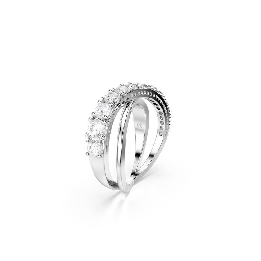 swarovski hyperbola ring  mixed cuts  white  silver tone finish
