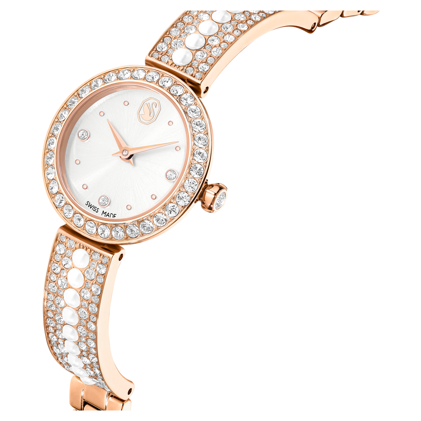 swarovski matrix pearl bangle watch  swiss made  crystal bracelet  white  rose gold tone finish