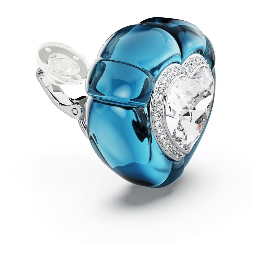 swarovski dulcis clip earrings  heart cut  pav   heart  blue  rhodium plated
