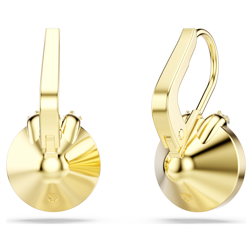 swarovski bella v drop earrings  round cut  green  gold tone plated