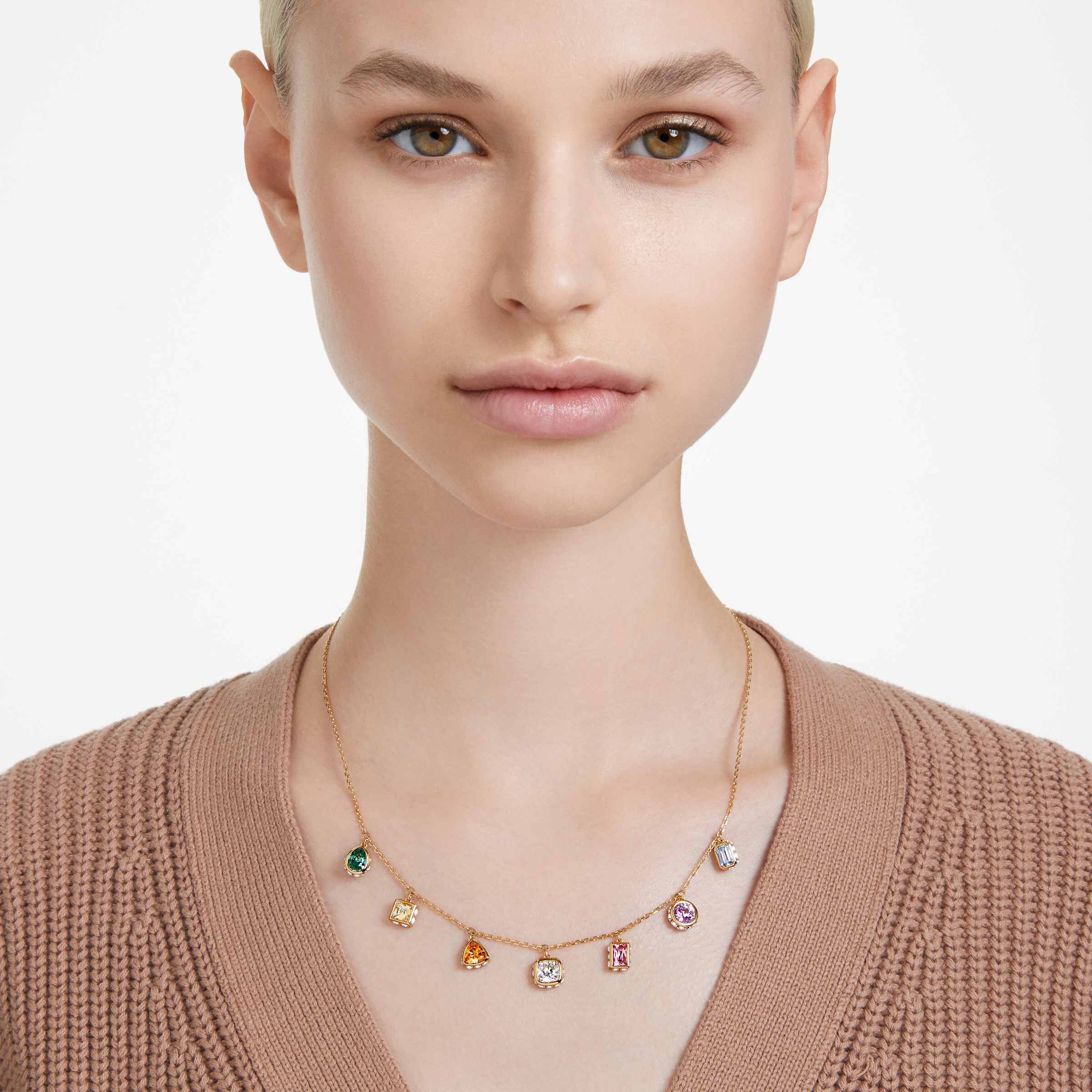 Buy Swarovski Chroma necklace Mixed cuts Multicolored Gold tone plated
