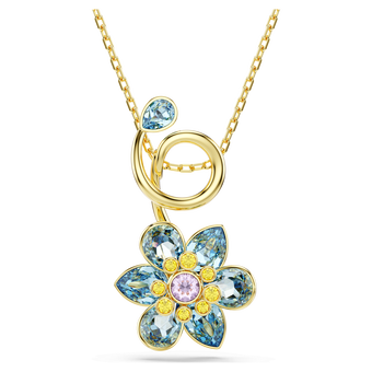 swarovski idyllia pendant  mixed cuts  flower  blue  gold tone plated