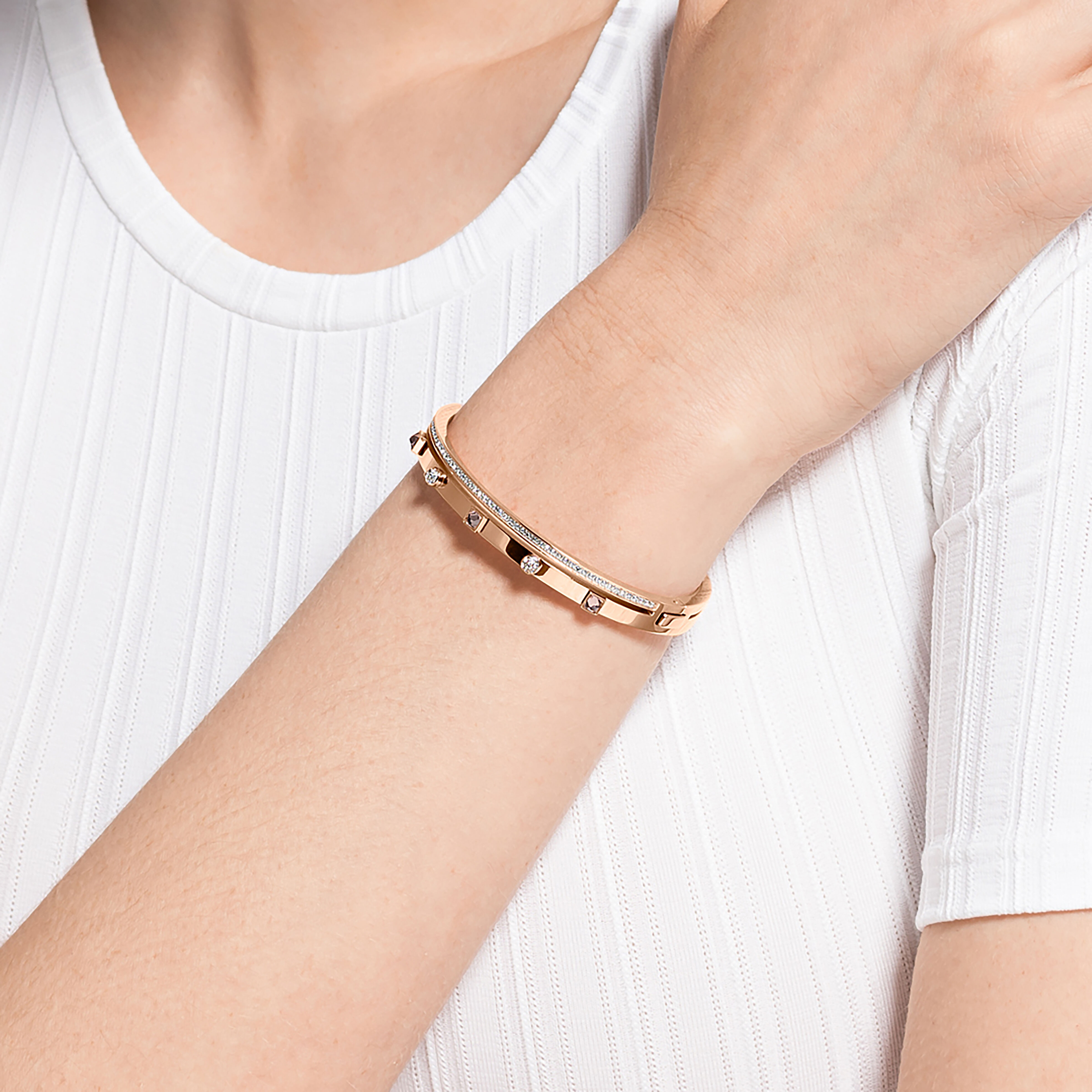 Thrilling Bangle White Rose gold tone plated