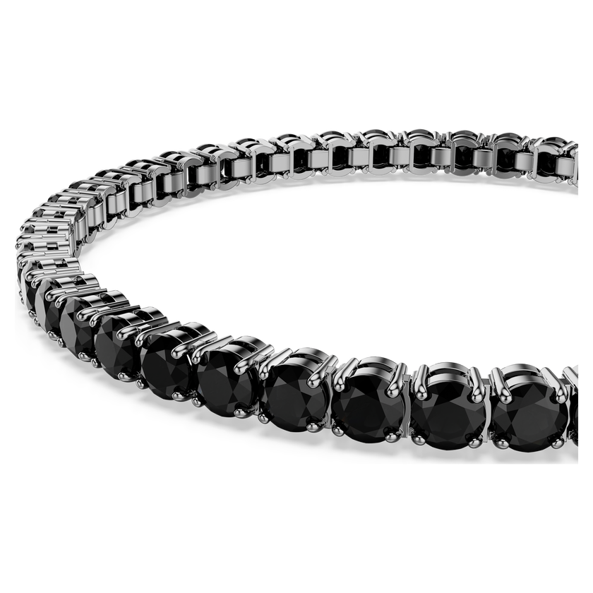 swarovski matrix tennis bracelet  round cut  black  ruthenium plated
