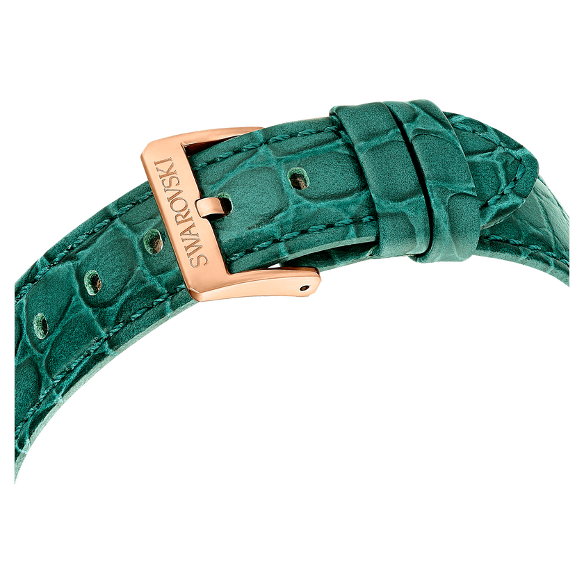 swarovski octea chrono watch  swiss made  leather strap  green  rose gold tone finish