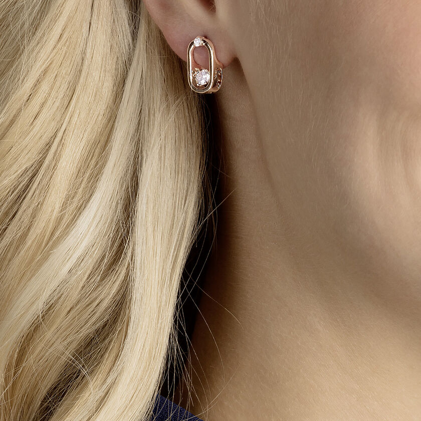 swarovski sparkling dance stud earrings  round cut  oval shape  white  rose gold tone plated