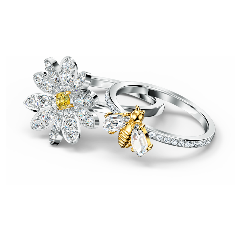swarovski eternal flower ring set  yellow  mixed metal finish