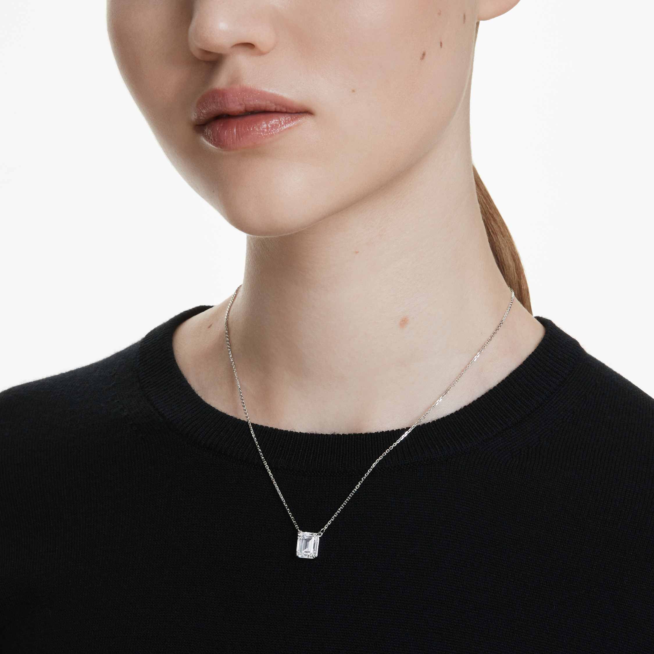 swarovski stilla pendant  octagon cut  white  rhodium plated