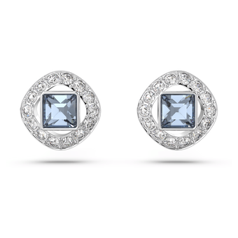 swarovski angelic stud earrings  square cut  blue  rhodium plated