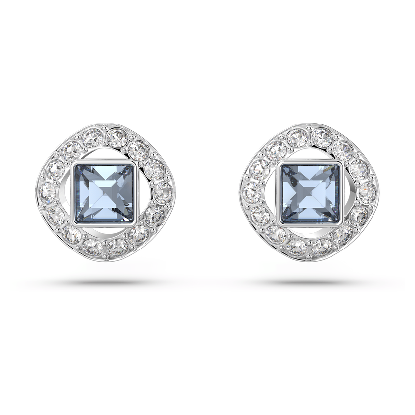 swarovski angelic stud earrings  square cut  blue  rhodium plated