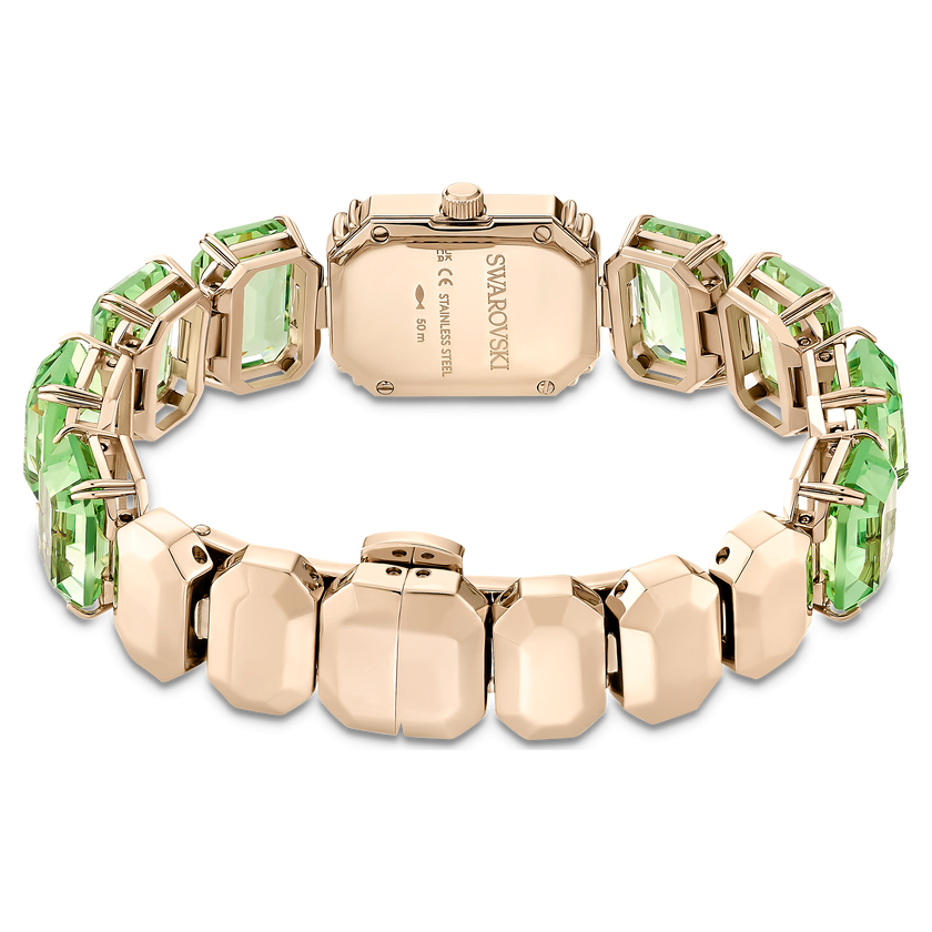 swarovski watch  octagon cut bracelet  green  champagne gold tone finish